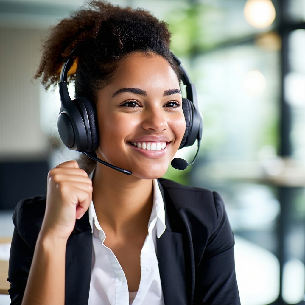Mulher sorrindo com headset